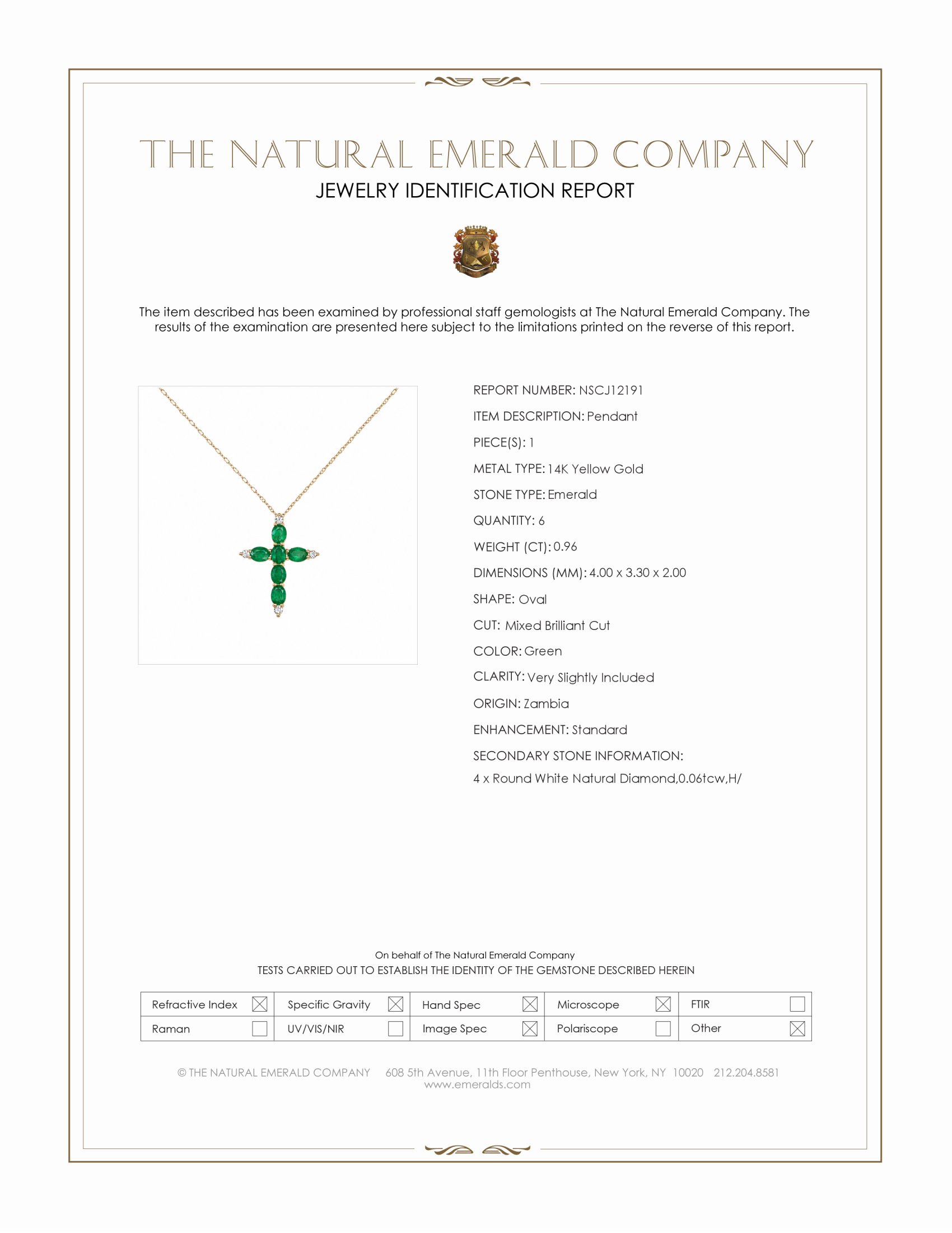 0.96 Ct. Emerald and Natural Diamond Accent Stones Pendant, 14K Yellow Gold
