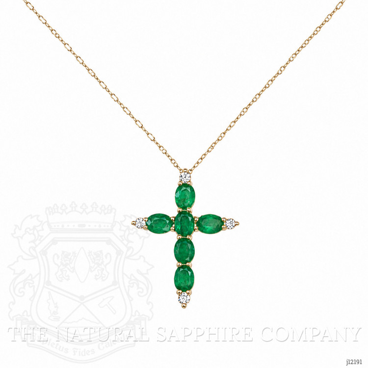 0.96 Ct. Emerald and Natural Diamond Accent Stones Pendant, 14K Yellow Gold