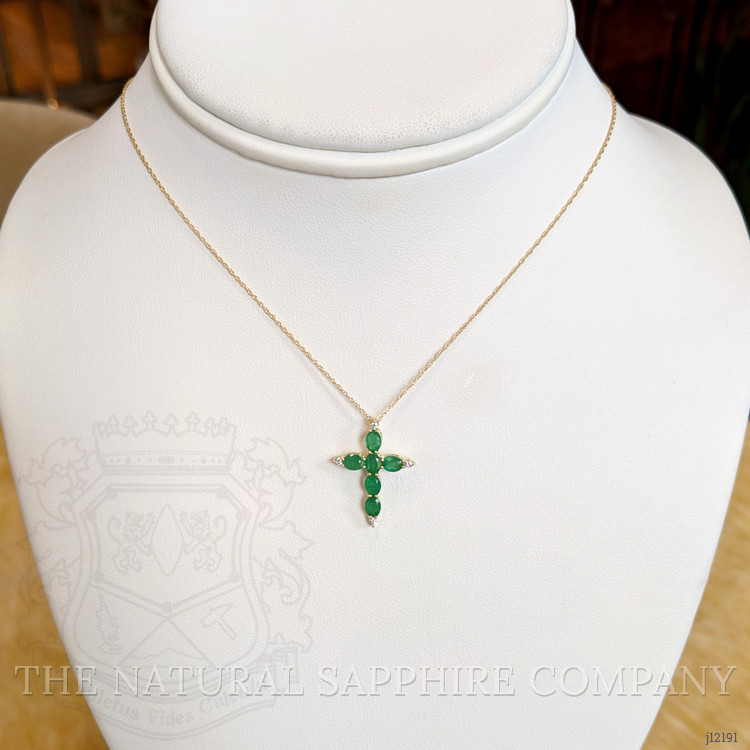 0.96 Ct. Emerald and Natural Diamond Accent Stones Pendant, 14K Yellow Gold
