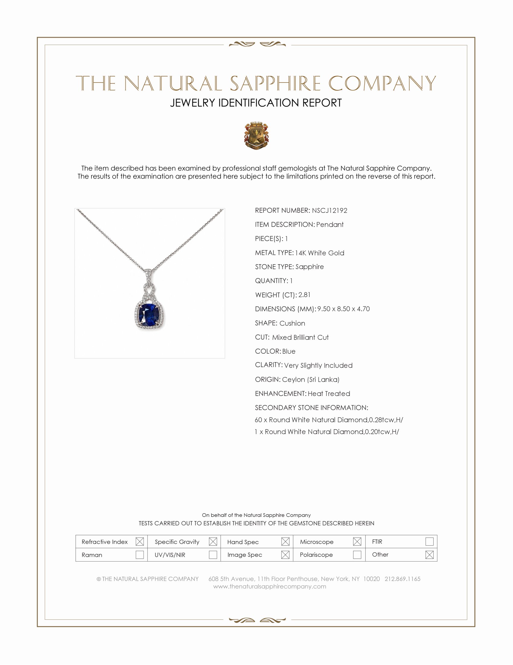 2.81 Ct. Blue Sapphire and Natural Diamond Halo Pendant, 14K White Gold