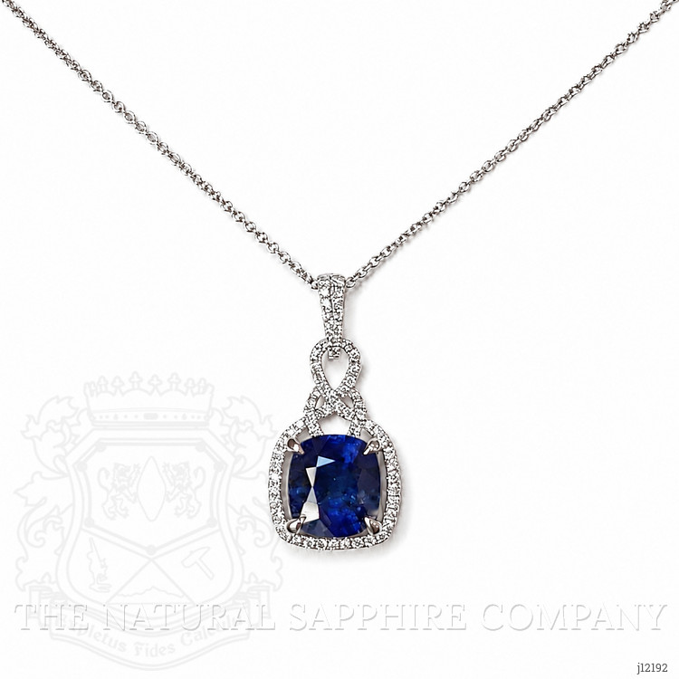 2.81 Ct. Blue Sapphire and Natural Diamond Halo Pendant, 14K White Gold