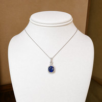 2.81 Ct. Blue Sapphire and Natural Diamond Halo Pendant, 14K White Gold Image
