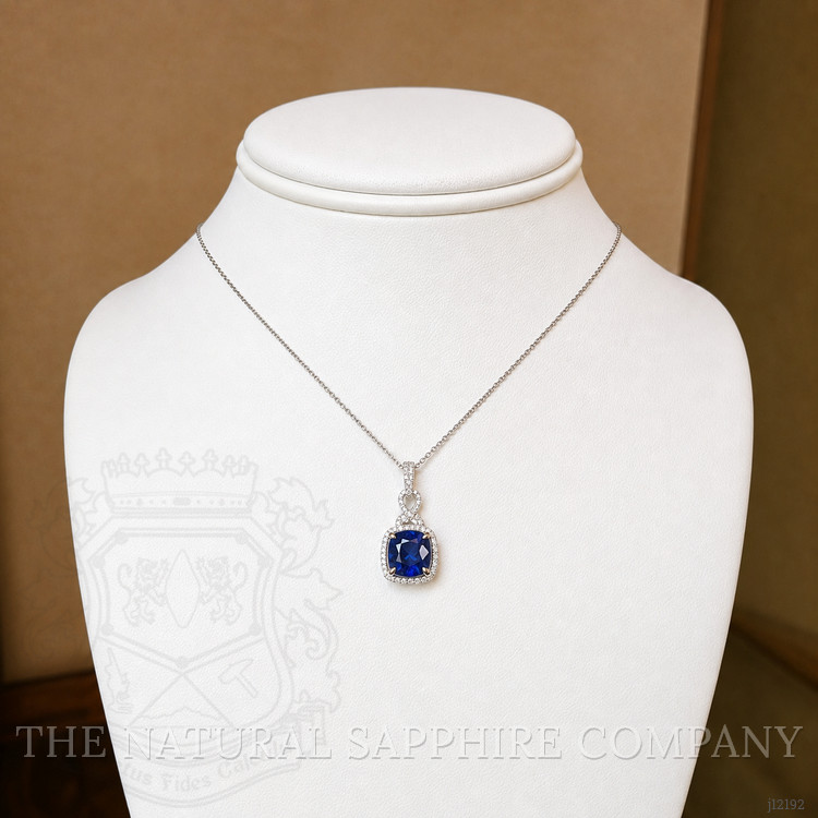 2.81 Ct. Blue Sapphire and Natural Diamond Halo Pendant, 14K White Gold