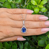 2.81 Ct. Blue Sapphire and Natural Diamond Halo Pendant, 14K White Gold Life Style