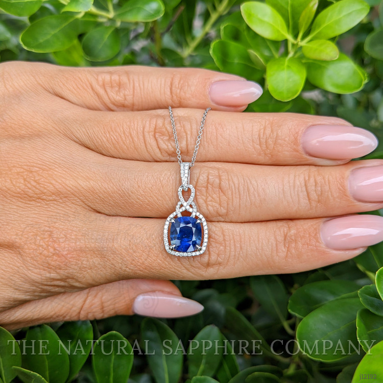 2.81 Ct. Blue Sapphire and Natural Diamond Halo Pendant, 14K White Gold