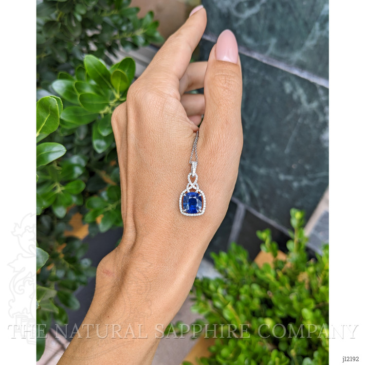 2.81 Ct. Blue Sapphire and Natural Diamond Halo Pendant, 14K White Gold