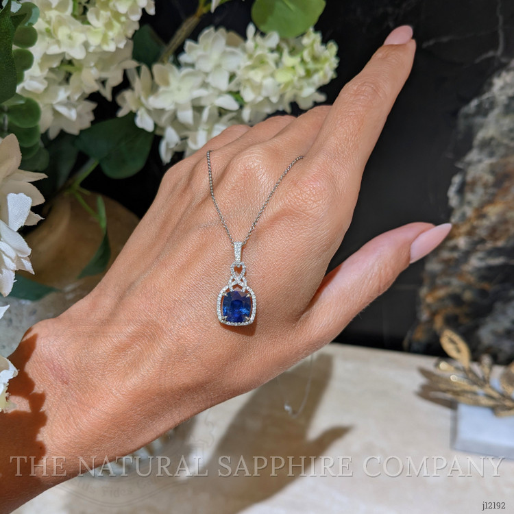 2.81 Ct. Blue Sapphire and Natural Diamond Halo Pendant, 14K White Gold