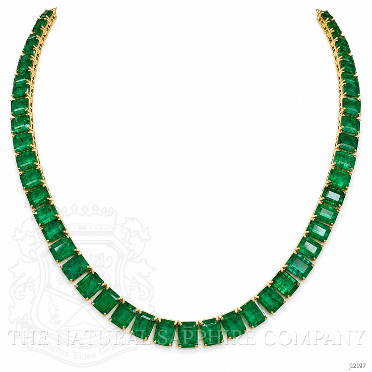 25.60 Ct. Emerald Accent Stones Necklace, 18K Yellow Gold