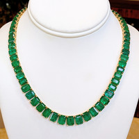 25.60 Ct. Emerald Accent Stones Necklace, 18K Yellow Gold Image