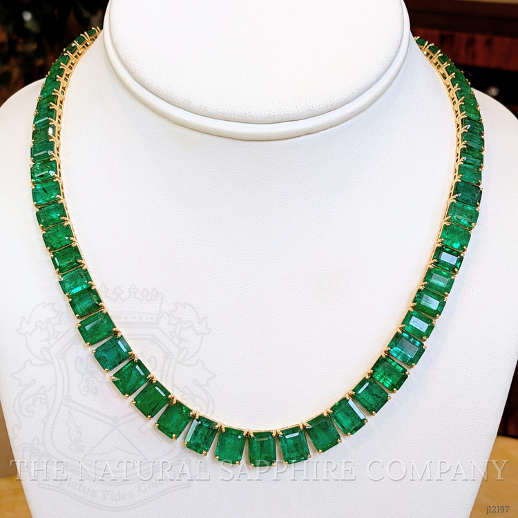 25.60 Ct. Emerald Accent Stones Necklace, 18K Yellow Gold