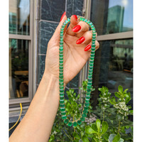 25.60 Ct. Emerald Accent Stones Necklace, 18K Yellow Gold Life Style