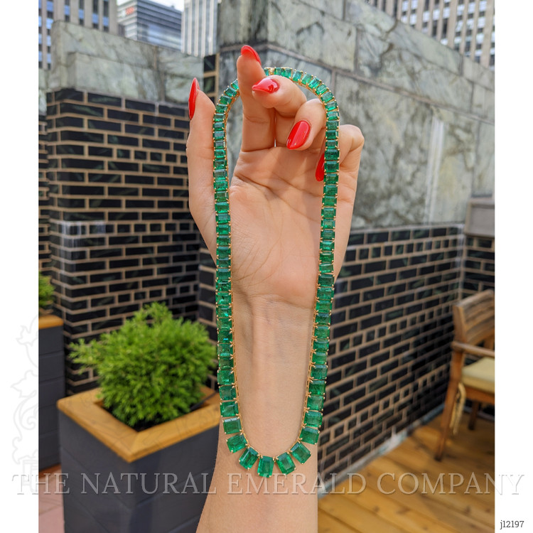 25.60 Ct. Emerald Accent Stones Necklace, 18K Yellow Gold