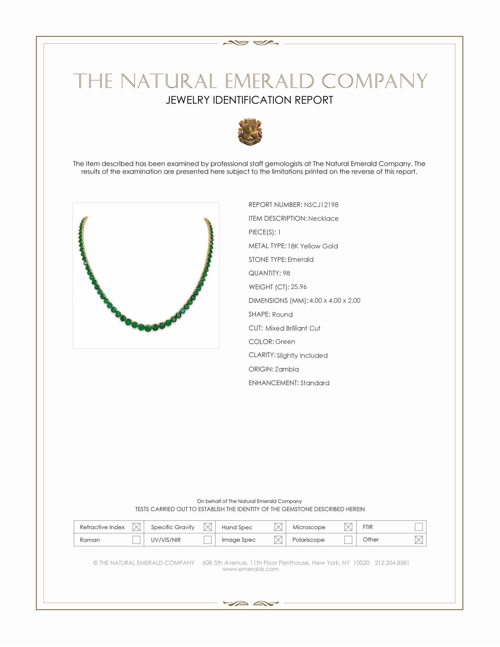 25.96 Ct. Emerald Accent Stones Necklace, 18K Yellow Gold