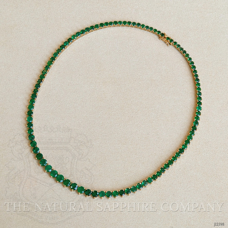 25.96 Ct. Emerald Accent Stones Necklace, 18K Yellow Gold