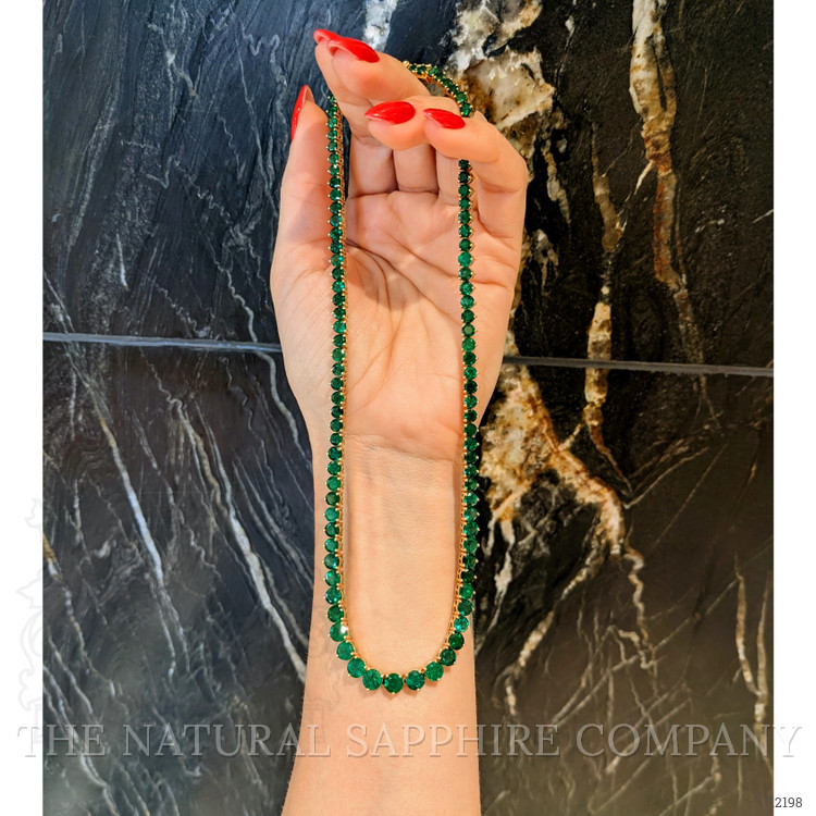 25.96 Ct. Emerald Accent Stones Necklace, 18K Yellow Gold