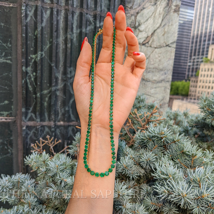 25.96 Ct. Emerald Accent Stones Necklace, 18K Yellow Gold