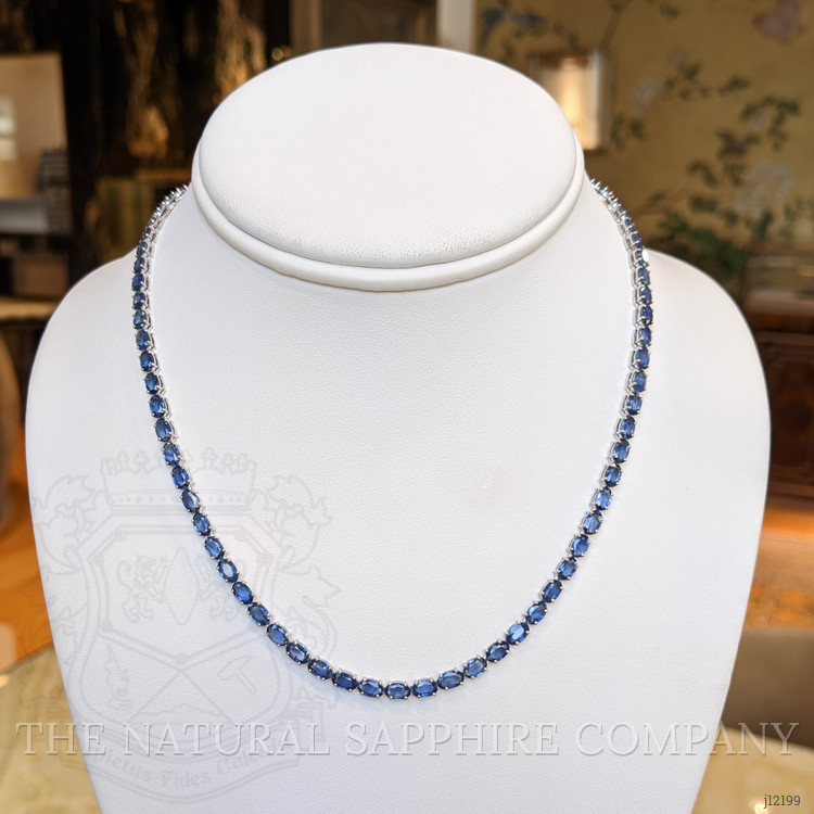20.99 Ct. Blue Sapphire Accent Stones Necklace, 14K White Gold