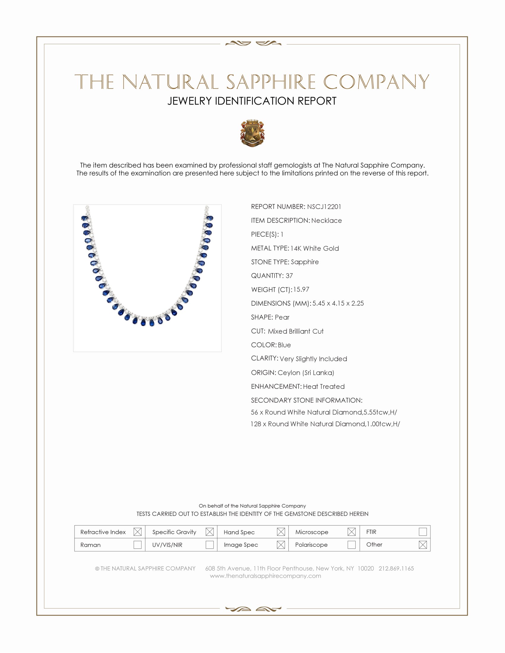 21.52 Ct.Tw. Blue Sapphire and Natural Diamond Pave Necklace, 14K White Gold