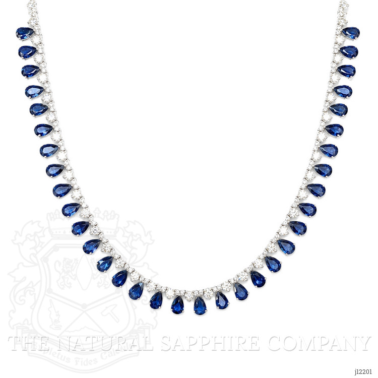 21.52 Ct.Tw. Blue Sapphire and Natural Diamond Pave Necklace, 14K White Gold