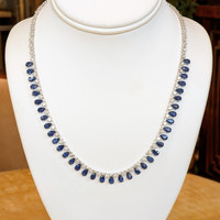 21.52&nbsp;Ct.Tw.Total Carat Weight Blue Sapphire and Natural Diamond Pave Necklace, 14K White Gold Image