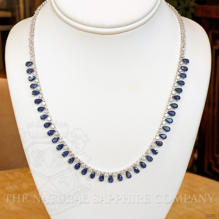 21.52 Ct.Tw. Blue Sapphire and Natural Diamond Pave Necklace, 14K White Gold