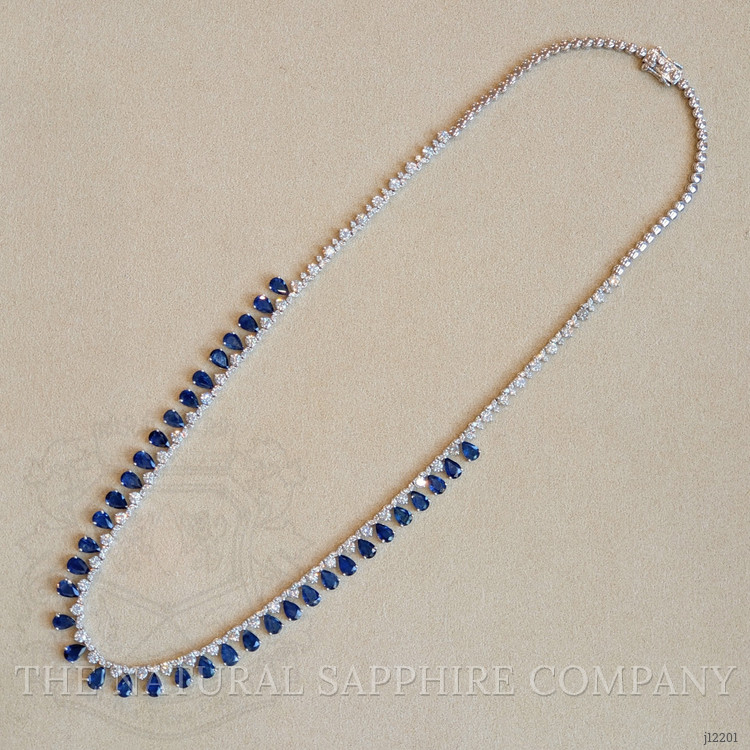 21.52 Ct.Tw. Blue Sapphire and Natural Diamond Pave Necklace, 14K White Gold
