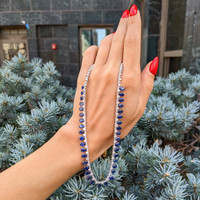 21.52&nbsp;Ct.Tw.Total Carat Weight Blue Sapphire and Natural Diamond Pave Necklace, 14K White Gold Life Style