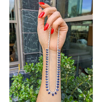 21.52&nbsp;Ct.Tw.Total Carat Weight Blue Sapphire and Natural Diamond Pave Necklace, 14K White Gold Life Style