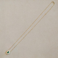 0.59 Ct. Emerald and Natural Diamond Antique Style Necklace, 14K Yellow Gold Image