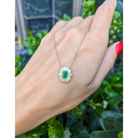 0.59 Ct. Emerald and Natural Diamond Antique Style Necklace, 14K Yellow Gold Life Style