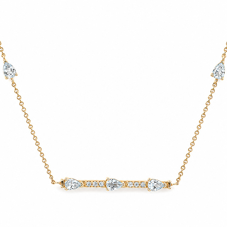 0.74 Ct. Blue Aquamarine and Bluish Green Aquamarine Accent Stones Necklace, 14K Yellow Gold