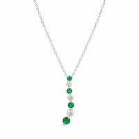 0.27 Ct. Emerald and Natural Diamond Accent Stones Necklace, 14K White Gold Image
