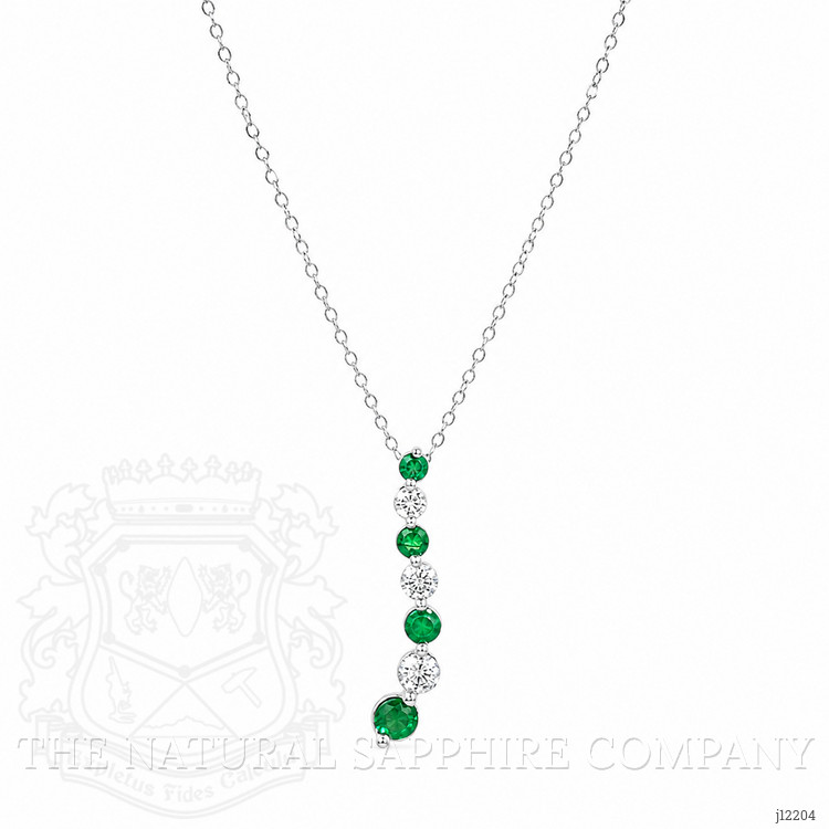 0.27 Ct. Emerald and Natural Diamond Accent Stones Necklace, 14K White Gold