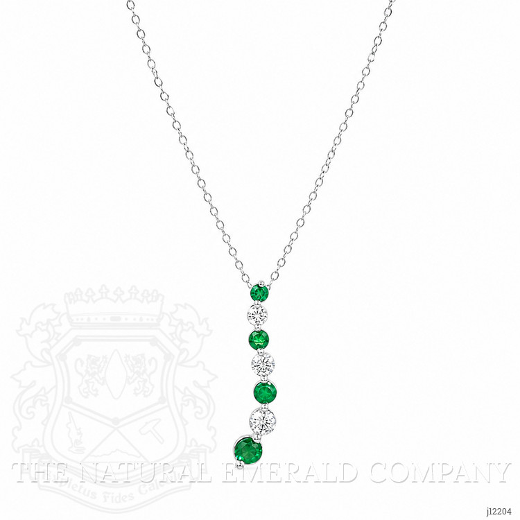 0.27 Ct. Emerald and Natural Diamond Accent Stones Necklace, 14K White Gold