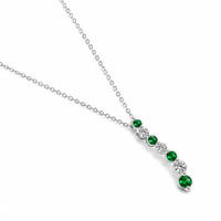 0.27 Ct. Emerald and Natural Diamond Accent Stones Necklace, 14K White Gold Image