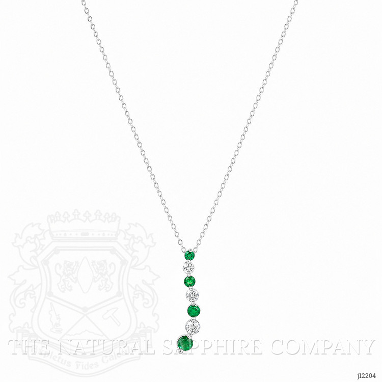 0.27 Ct. Emerald and Natural Diamond Accent Stones Necklace, 14K White Gold