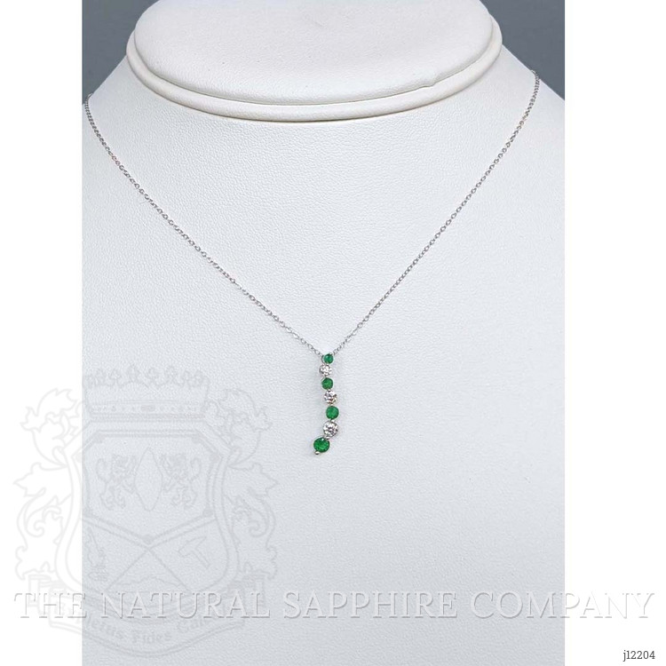 0.27 Ct. Emerald and Natural Diamond Accent Stones Necklace, 14K White Gold