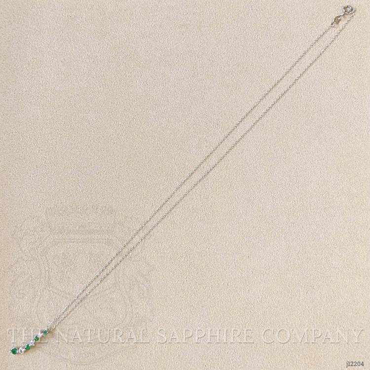 0.27 Ct. Emerald and Natural Diamond Accent Stones Necklace, 14K White Gold