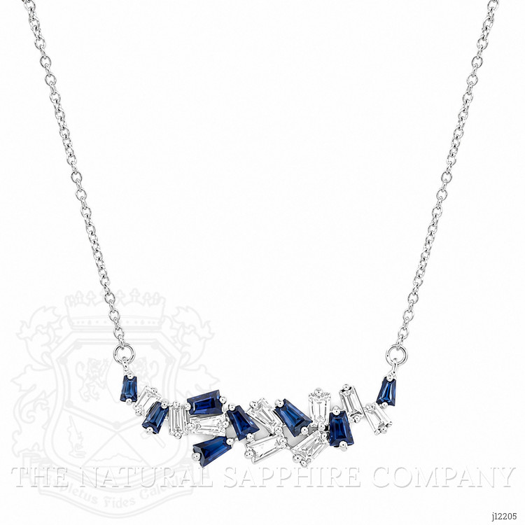 0.52 Ct. Blue Sapphire and Natural Diamond Accent Stones Necklace, 14K White Gold