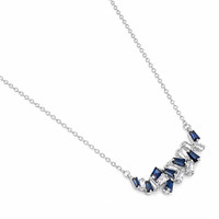 0.52 Ct. Blue Sapphire and Natural Diamond Accent Stones Necklace, 14K White Gold Image