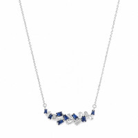 0.52 Ct. Blue Sapphire and Natural Diamond Accent Stones Necklace, 14K White Gold Image