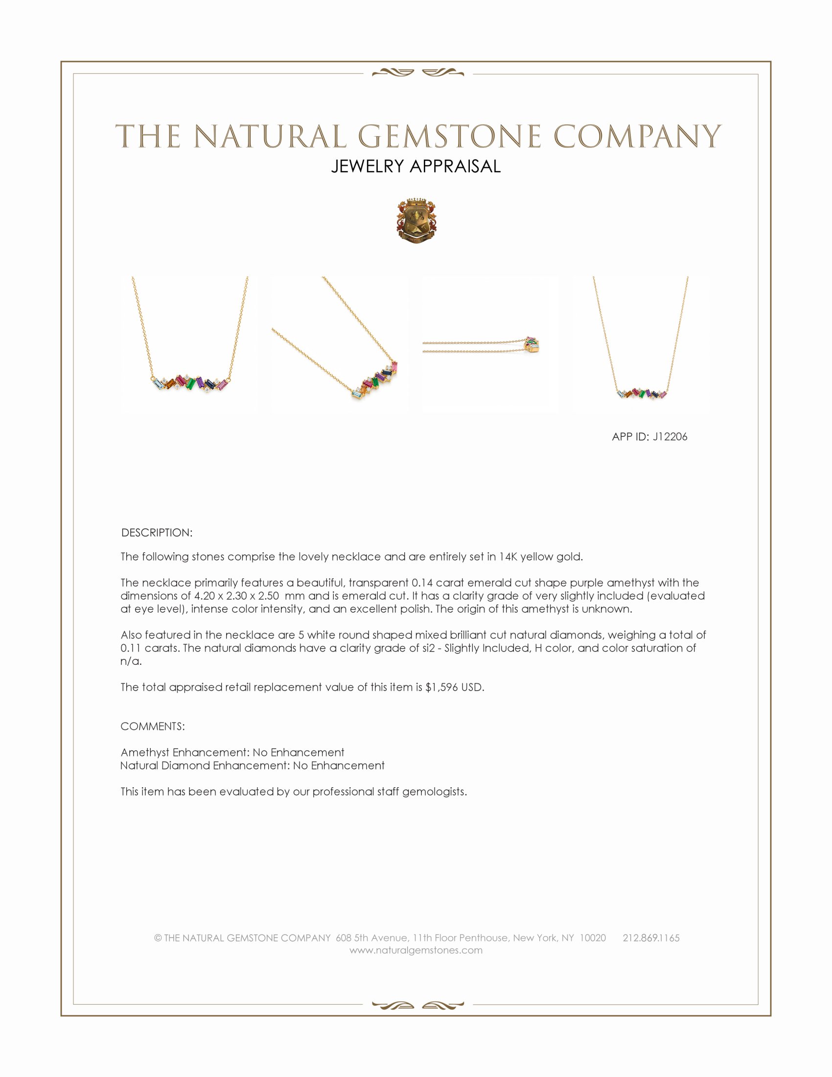 0.97 Ct.Tw. Sapphire, Aquamarine, Ruby, Emerald, Amethyst and Natural Diamond Accent Stones Necklace, 14K Yellow Gold
