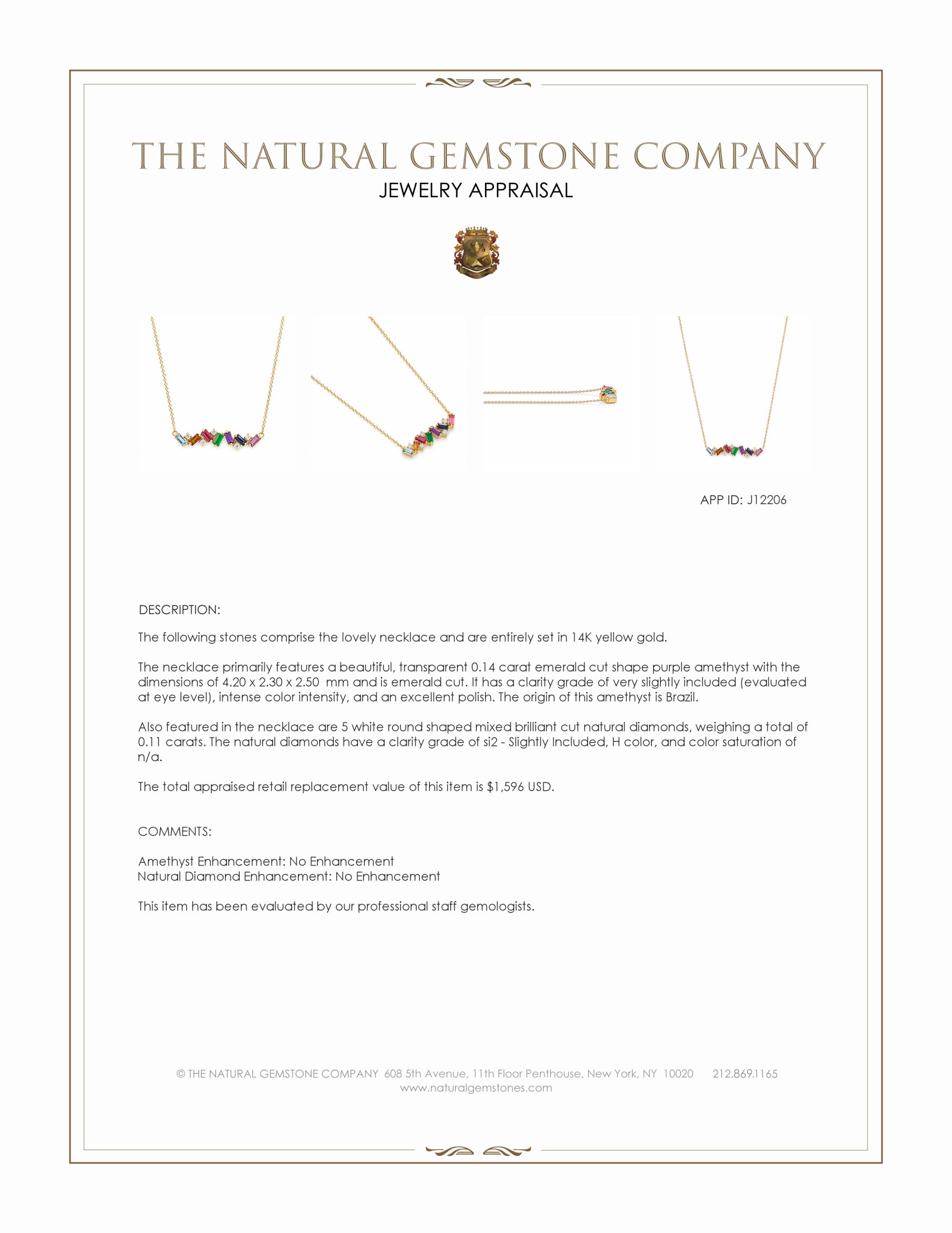 0.97 Ct.Tw. Sapphire, Aquamarine, Ruby, Emerald, Amethyst and Natural Diamond Accent Stones Necklace, 14K Yellow Gold