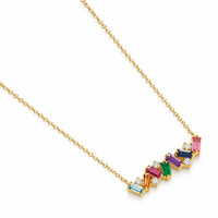 0.97 Ct.Tw.Total Carat Weight Sapphire, Aquamarine, Ruby, Emerald, Amethyst and Natural Diamond Accent Stones Necklace, 14K Yellow Gold Image
