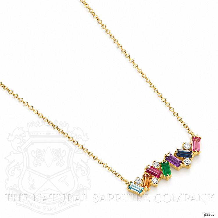 0.97 Ct.Tw. Sapphire, Aquamarine, Ruby, Emerald, Amethyst and Natural Diamond Accent Stones Necklace, 14K Yellow Gold