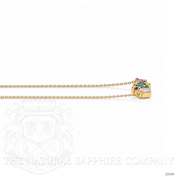 0.97 Ct.Tw. Sapphire, Aquamarine, Ruby, Emerald, Amethyst and Natural Diamond Accent Stones Necklace, 14K Yellow Gold