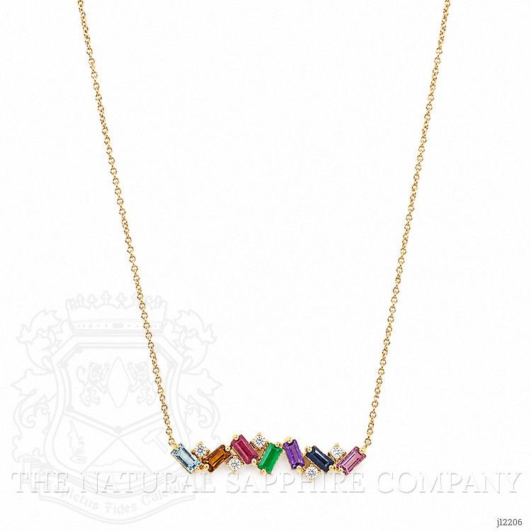0.97 Ct.Tw. Sapphire, Aquamarine, Ruby, Emerald, Amethyst and Natural Diamond Accent Stones Necklace, 14K Yellow Gold