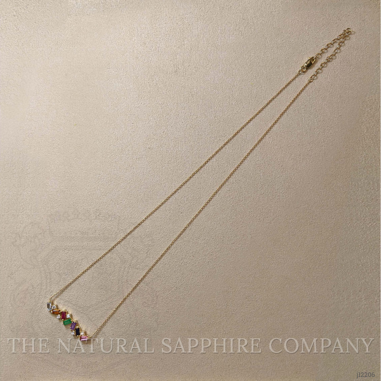 0.97 Ct.Tw. Sapphire, Aquamarine, Ruby, Emerald, Amethyst and Natural Diamond Accent Stones Necklace, 14K Yellow Gold