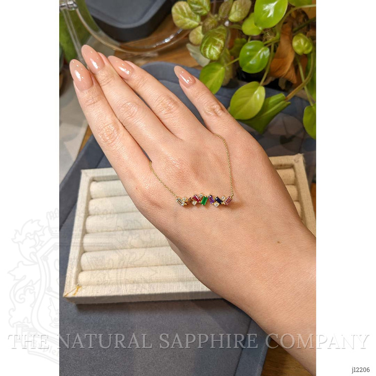 0.97 Ct.Tw. Sapphire, Aquamarine, Ruby, Emerald, Amethyst and Natural Diamond Accent Stones Necklace, 14K Yellow Gold