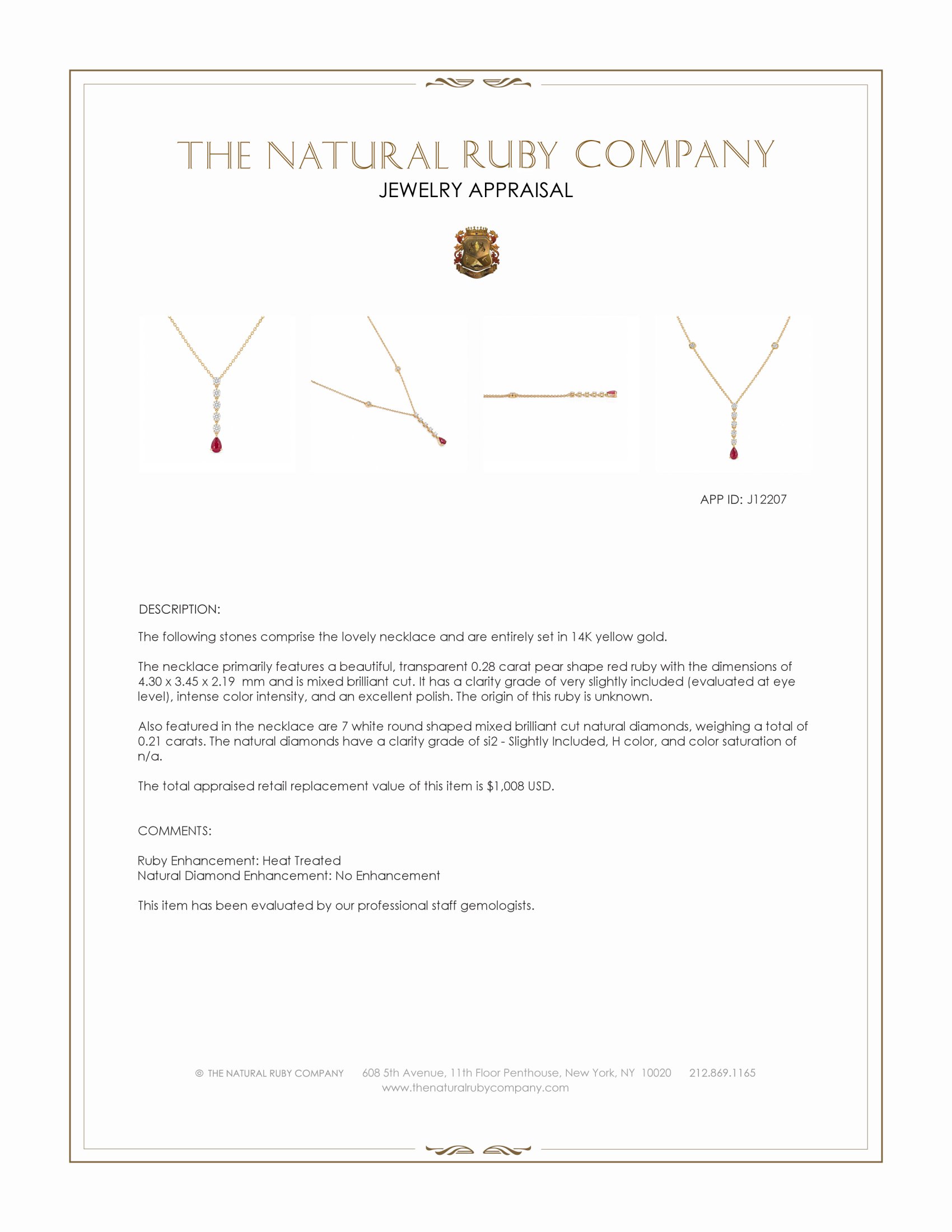 0.28 Ct. Ruby and Natural Diamond Bezel Necklace, 14K Yellow Gold